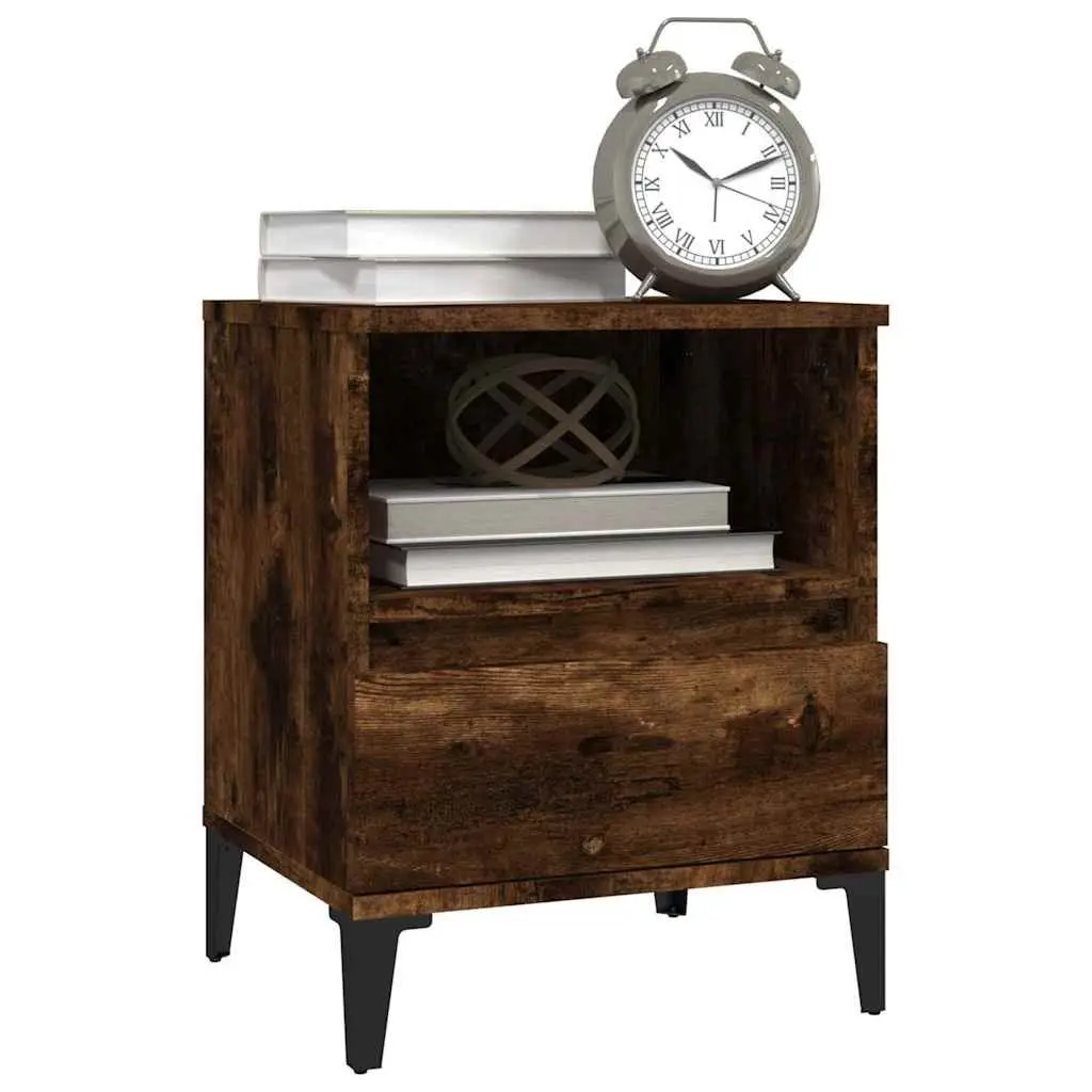 Bedside Cabinet Smoked Oak Brown 40x35x50 cm Engineered Wood with Metal Feet