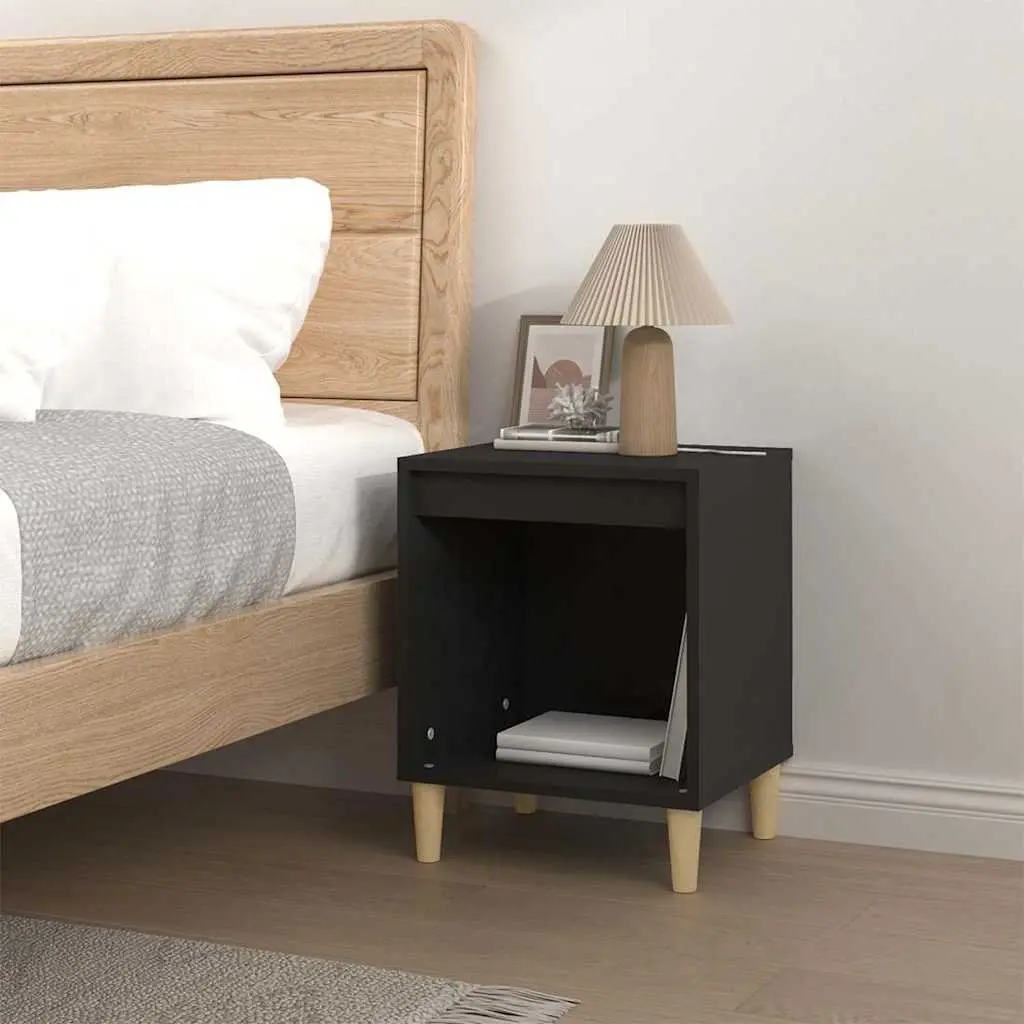 Bedside Cabinet Black Engineered Wood Nightstand Storage Table