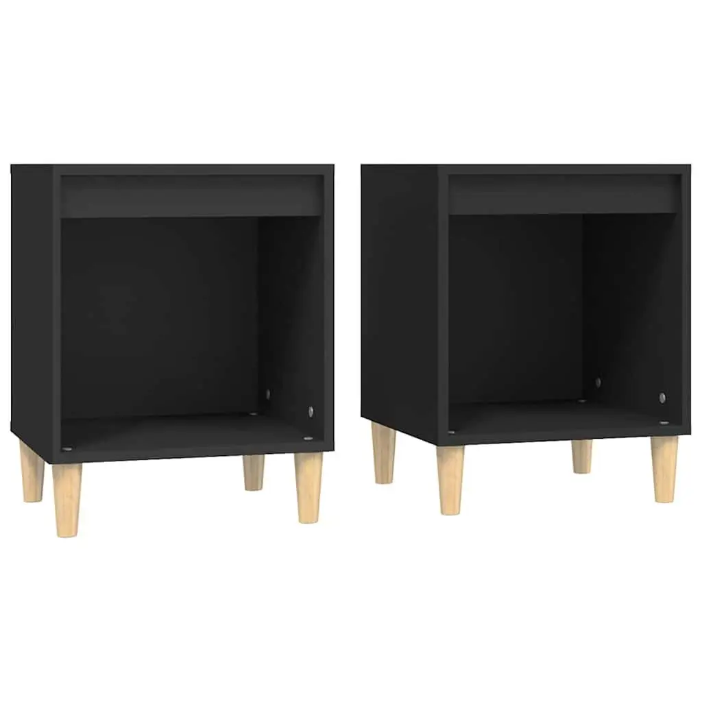 Bedside Cabinets Black 40x35x50cm Engineered Wood 2 Piece Nightstand Storage