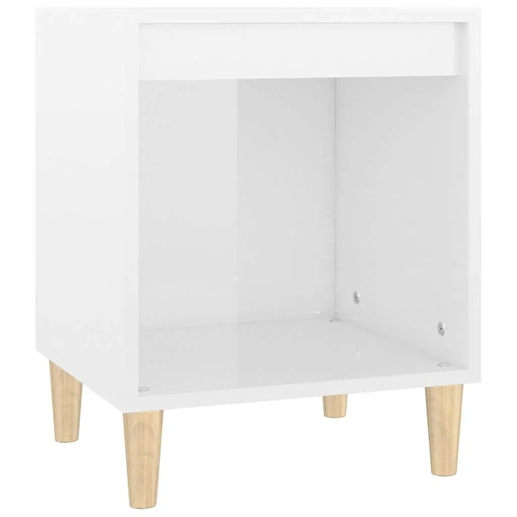 Bedside Cabinet White High Gloss Engineered Wood Side Table 40 x 35 x 50 cm