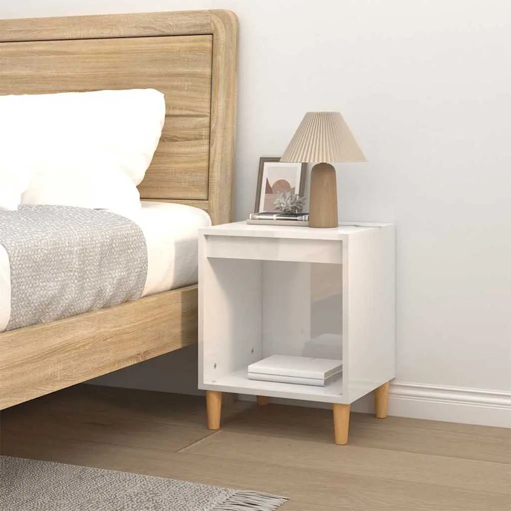 Bedside Cabinet White High Gloss Engineered Wood Side Table 40 x 35 x 50 cm