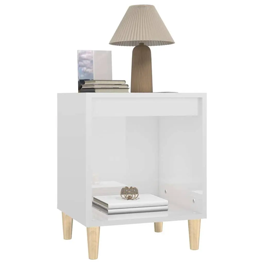 Bedside Cabinet White High Gloss Engineered Wood Side Table 40 x 35 x 50 cm