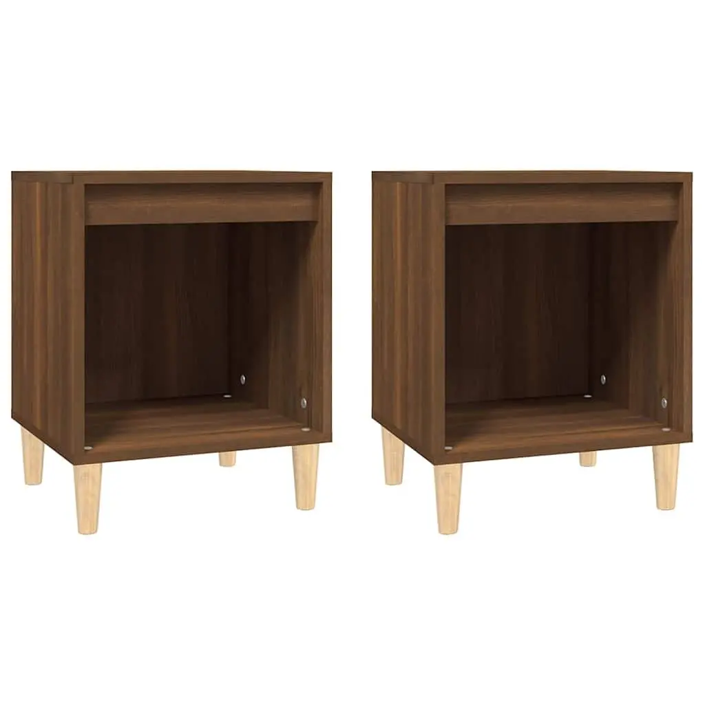 Bedside Tables Brown Oak 2 Piece Engineered Wood Nightstand Storage Furniture