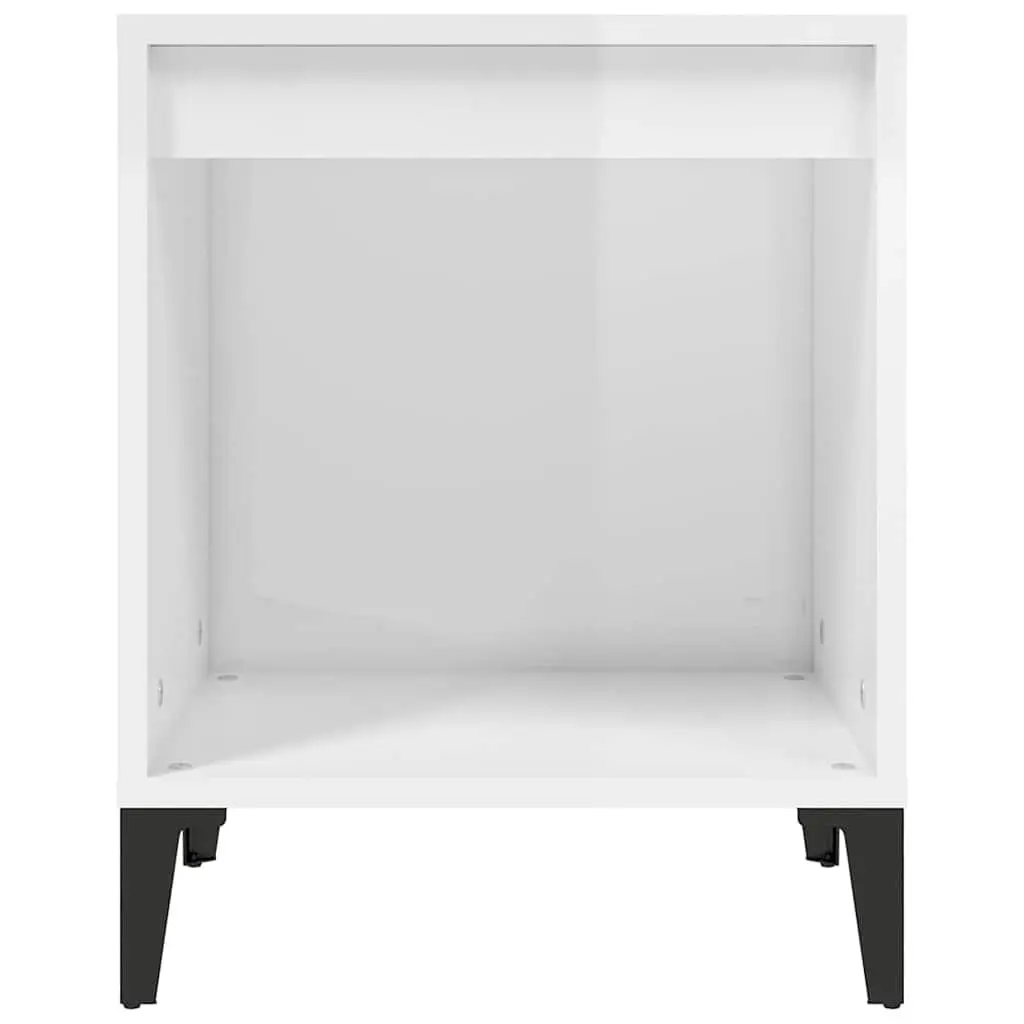 Bedside Cabinet High Gloss White Engineered Wood Nightstand Storage Table