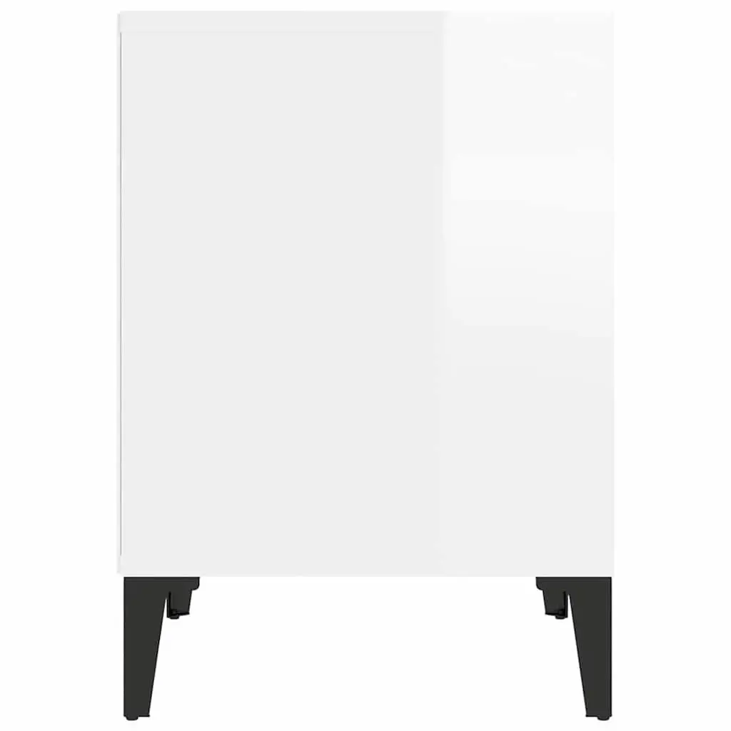 Bedside Cabinet High Gloss White Engineered Wood Nightstand Storage Table