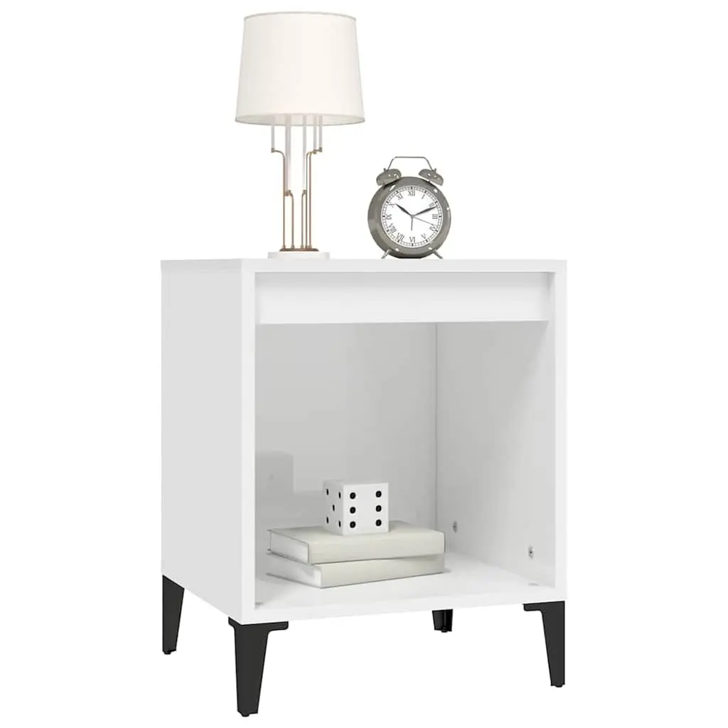Bedside Cabinet High Gloss White Engineered Wood Nightstand Storage Table