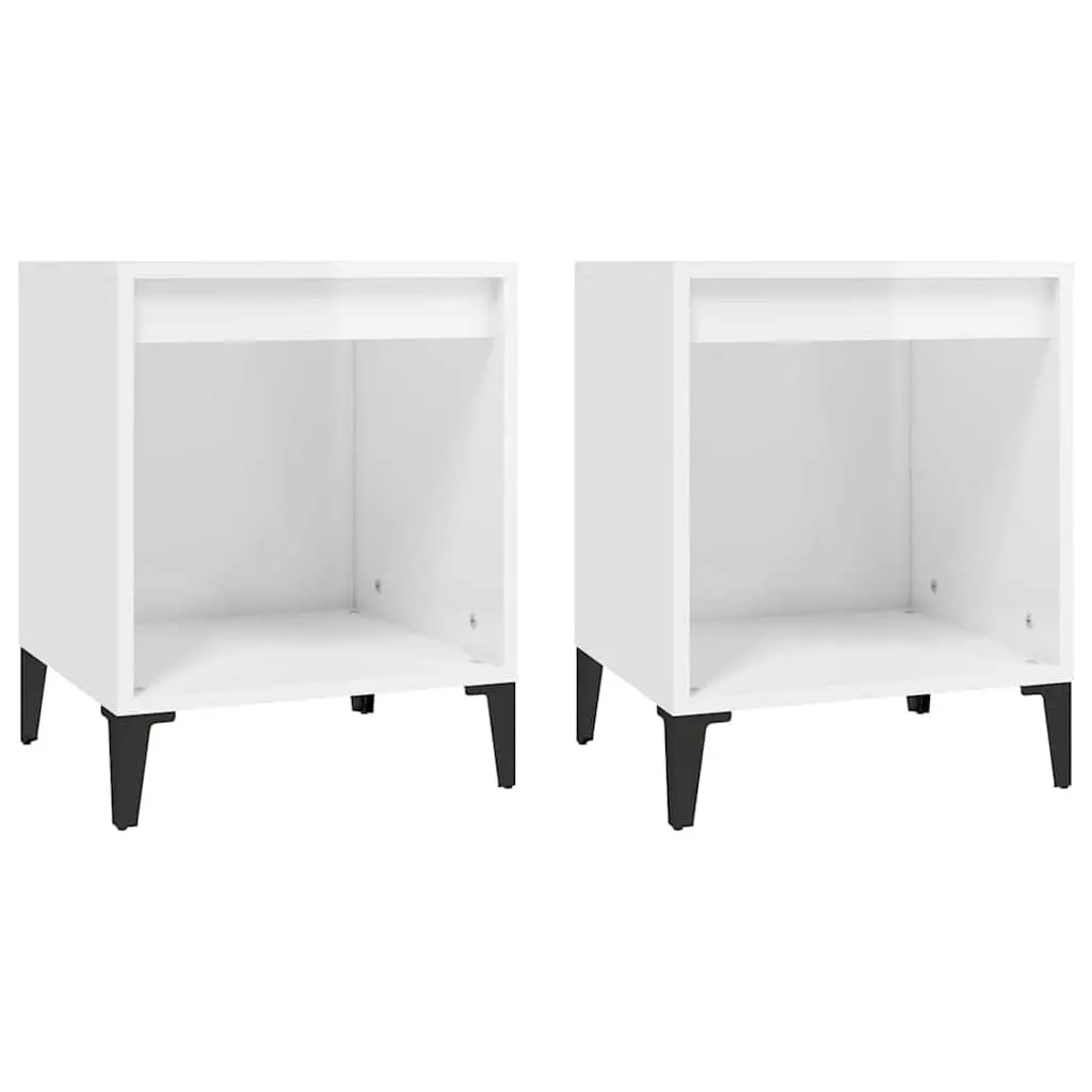 Bedside Cabinets White High Gloss 2 Piece Engineered Wood Nightstand Storage Furniture Set