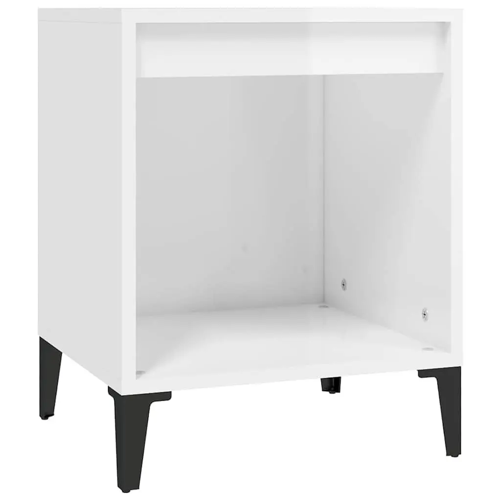 Bedside Cabinets White High Gloss 2 Piece Engineered Wood Nightstand Storage Furniture Set