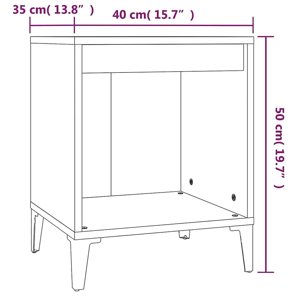 Bedside Cabinet Grey Engineered Wood 40W x 35D x 50H cm Storage Organiser