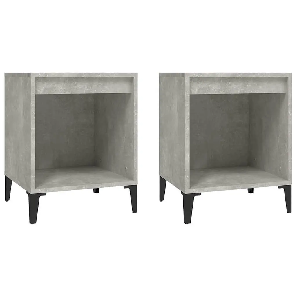 Bedside Cabinets Grey 2 Piece Storage Nightstands Engineered Wood