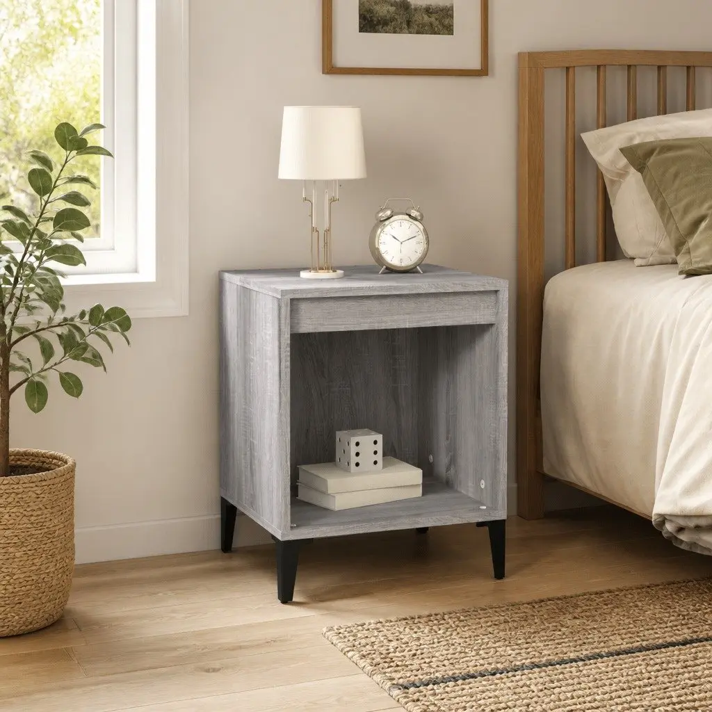 Engineered Wood Bedside Table Storage Organizer Grey Sonoma 40x35x50cm