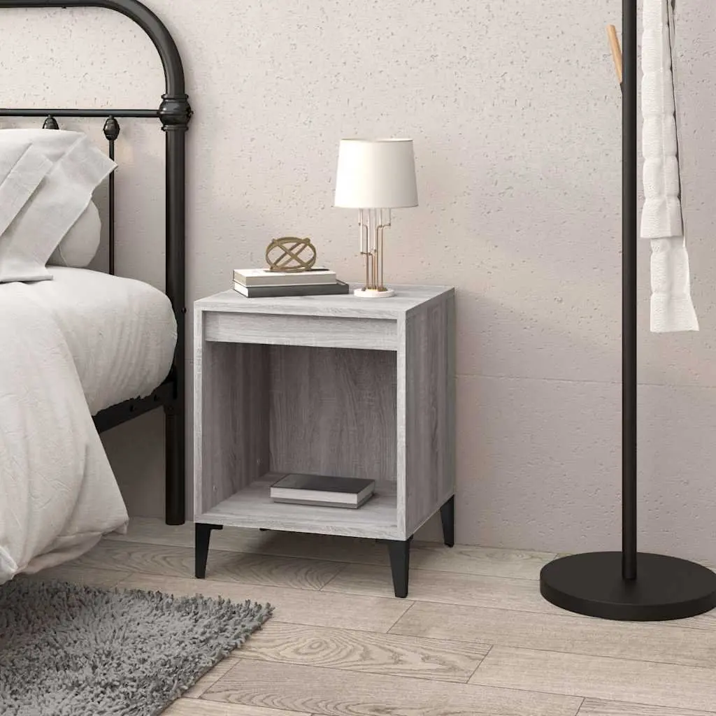 Engineered Wood Bedside Table Storage Organizer Grey Sonoma 40x35x50cm