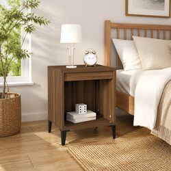 Brown Oak Bedside Cabinet for Bedroom Storage