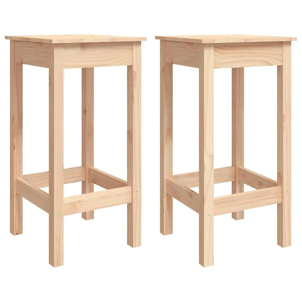 Bar Stools No Backrest Rustic Natural Solid Pine Wood 2 Piece Kitchen Dining Chairs