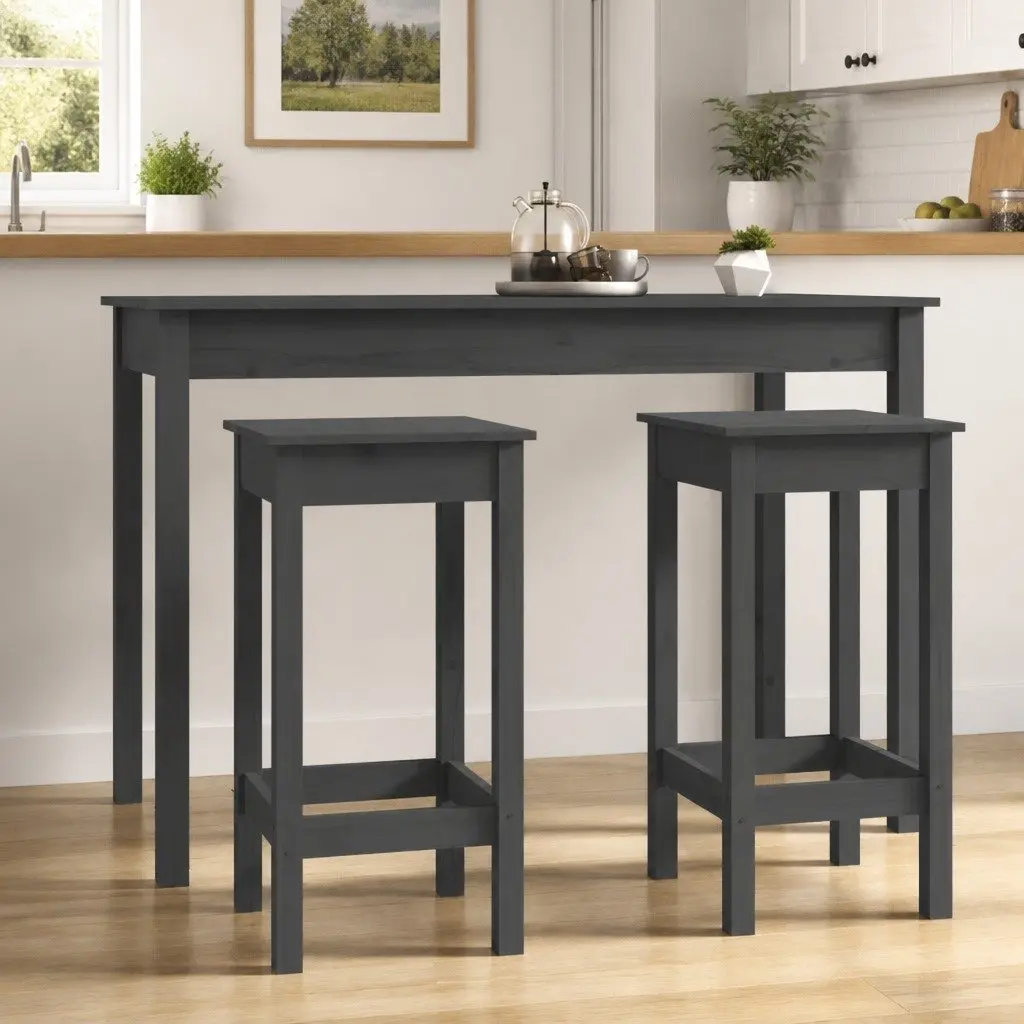 Bar Chairs 2 pcs Grey Backless Kitchen Bar Stools Solid Pine Wood Breakfast
