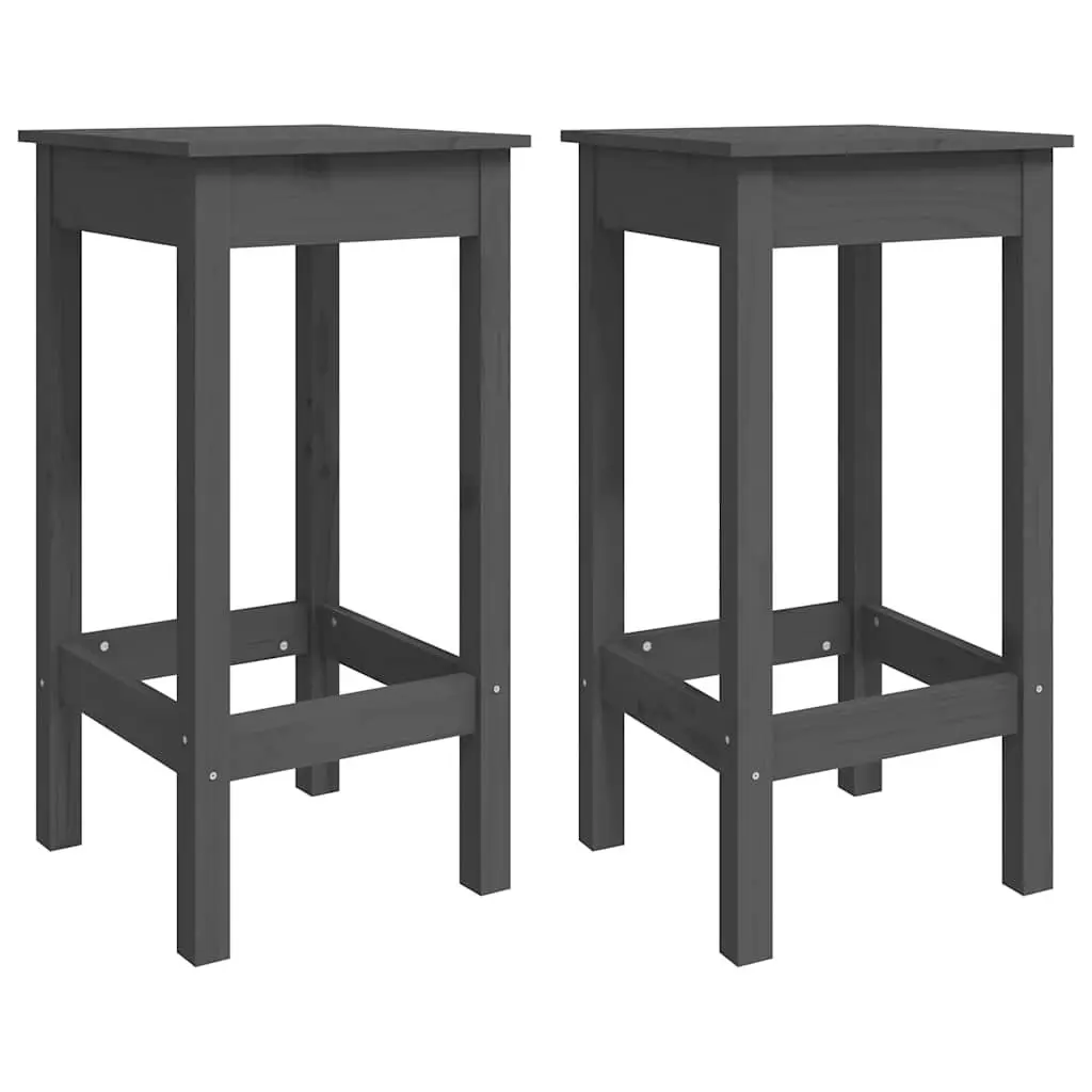 Bar Chairs 2 pcs Grey Backless Kitchen Bar Stools Solid Pine Wood Breakfast