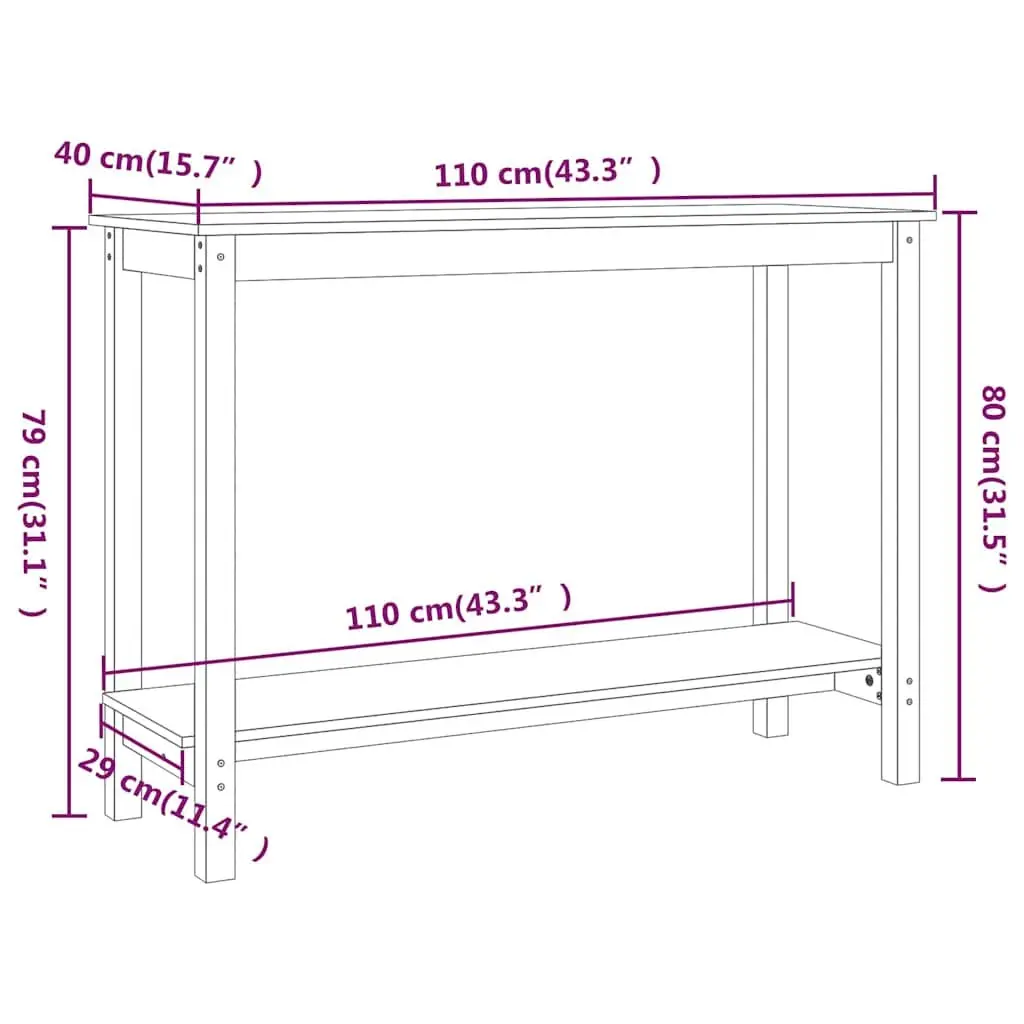 Brown Console Table 110x40x80 cm Solid Pine