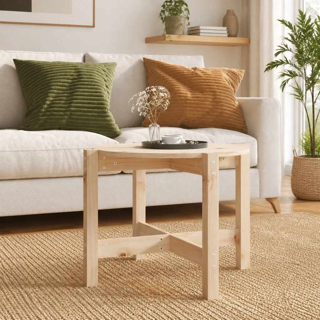 Coffee Table Round 62.5cm Solid Wood Pine Living Room Accent Furniture