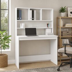 Compact White Desk with Integrated Shelving 102x45x148cm