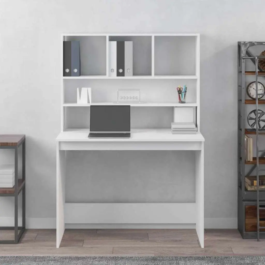 White Desk with Integrated Shelving 102x45x148cm
