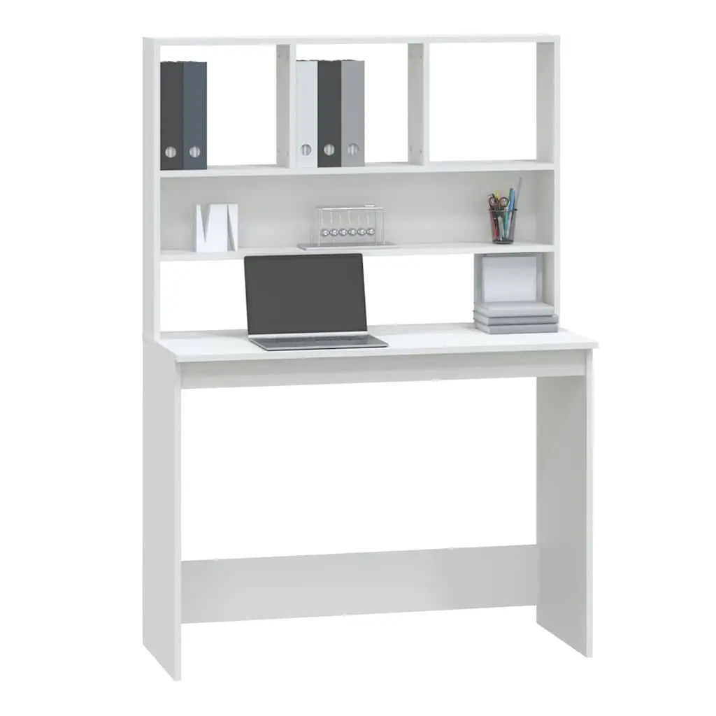 White Desk with Integrated Shelving 102x45x148cm