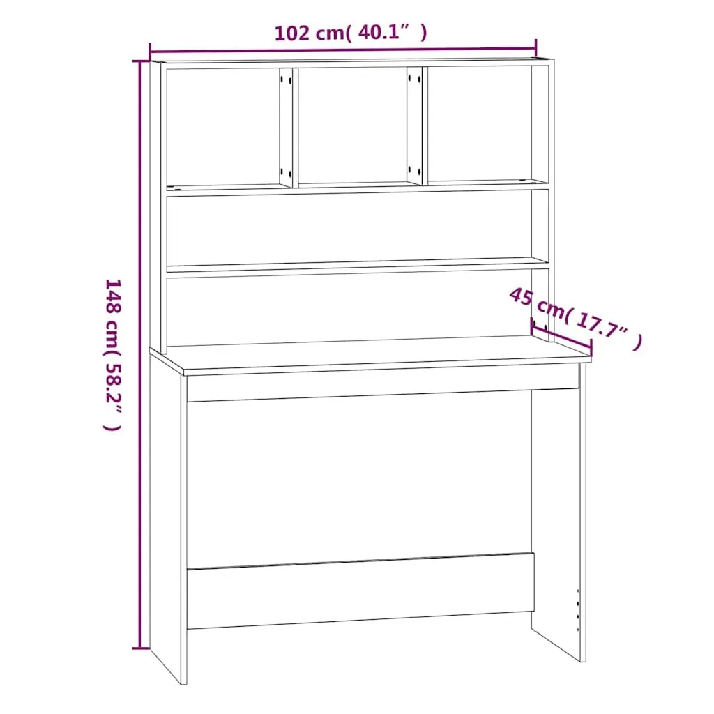 White Desk with Integrated Shelving 102x45x148cm