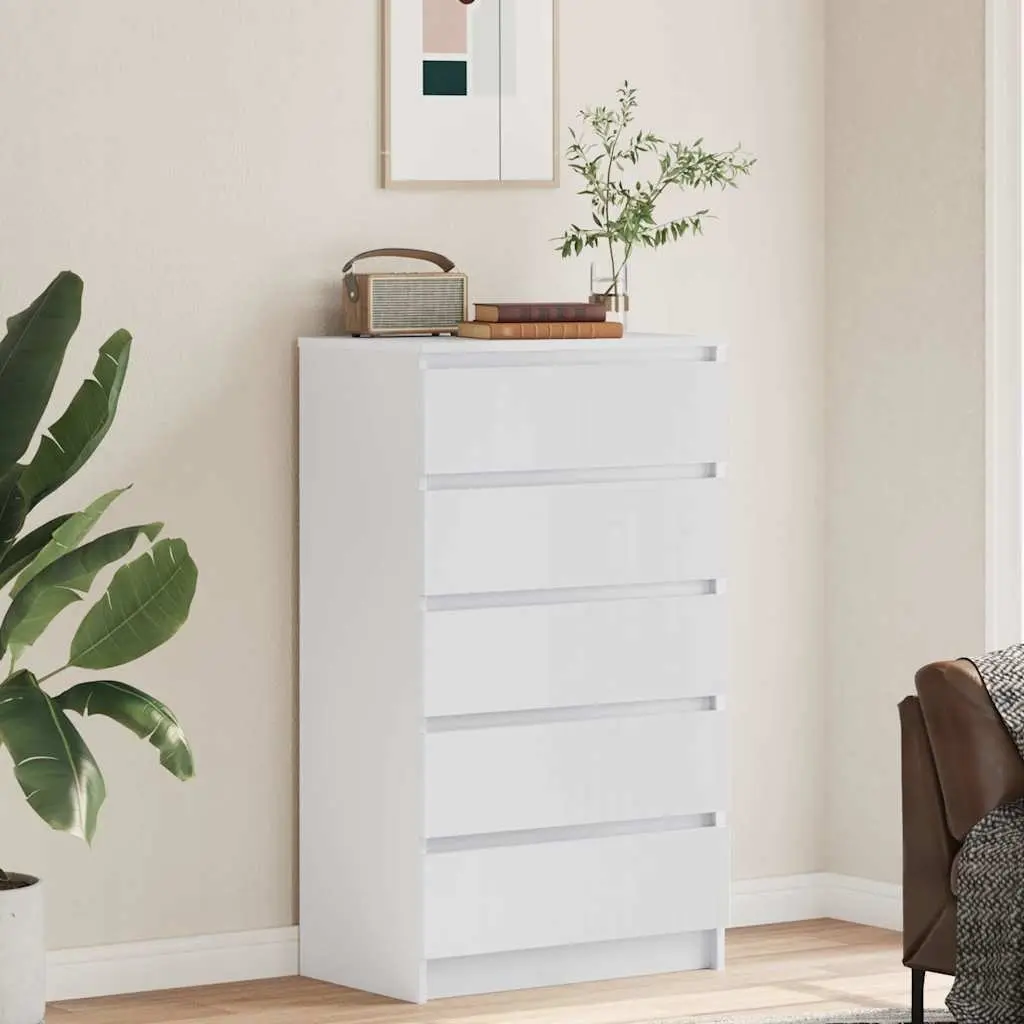 White Drawer Cabinet with 5 Drawers 60x36x103 cm