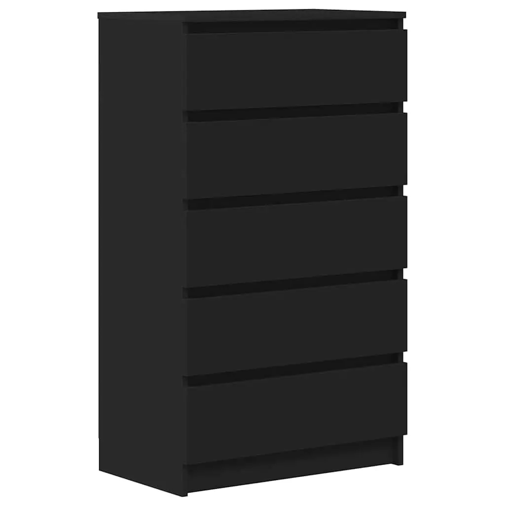 Drawer Cabinet Black Storage Chest 5 Drawers Engineered Wood Furniture