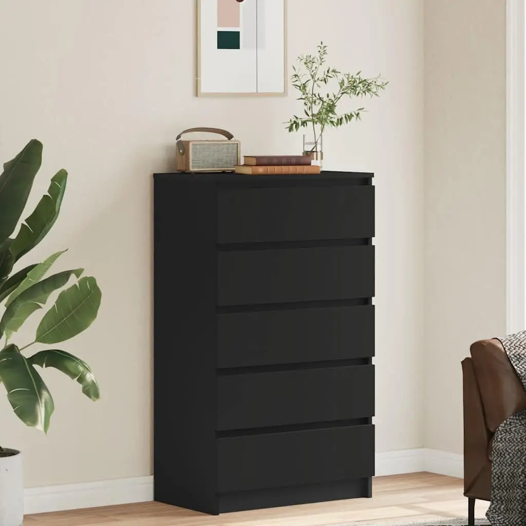 Drawer Cabinet Black Storage Chest 5 Drawers Engineered Wood Furniture