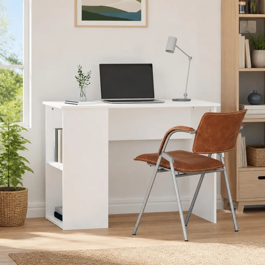 White Office Desk with Storage Shelves