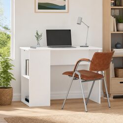 Elegant White Office Desk with Storage Shelves