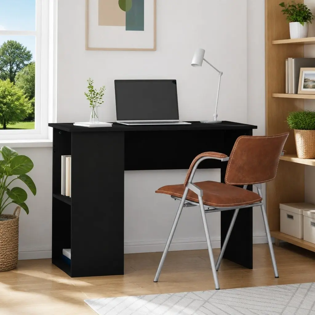 Black Office Desk with Storage Compartments