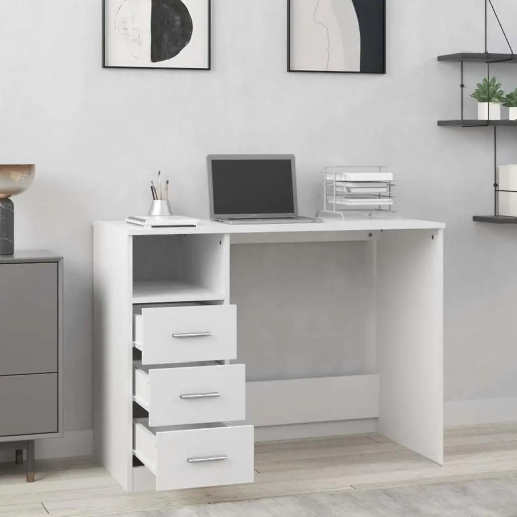 White Office Desk with 3 Drawers