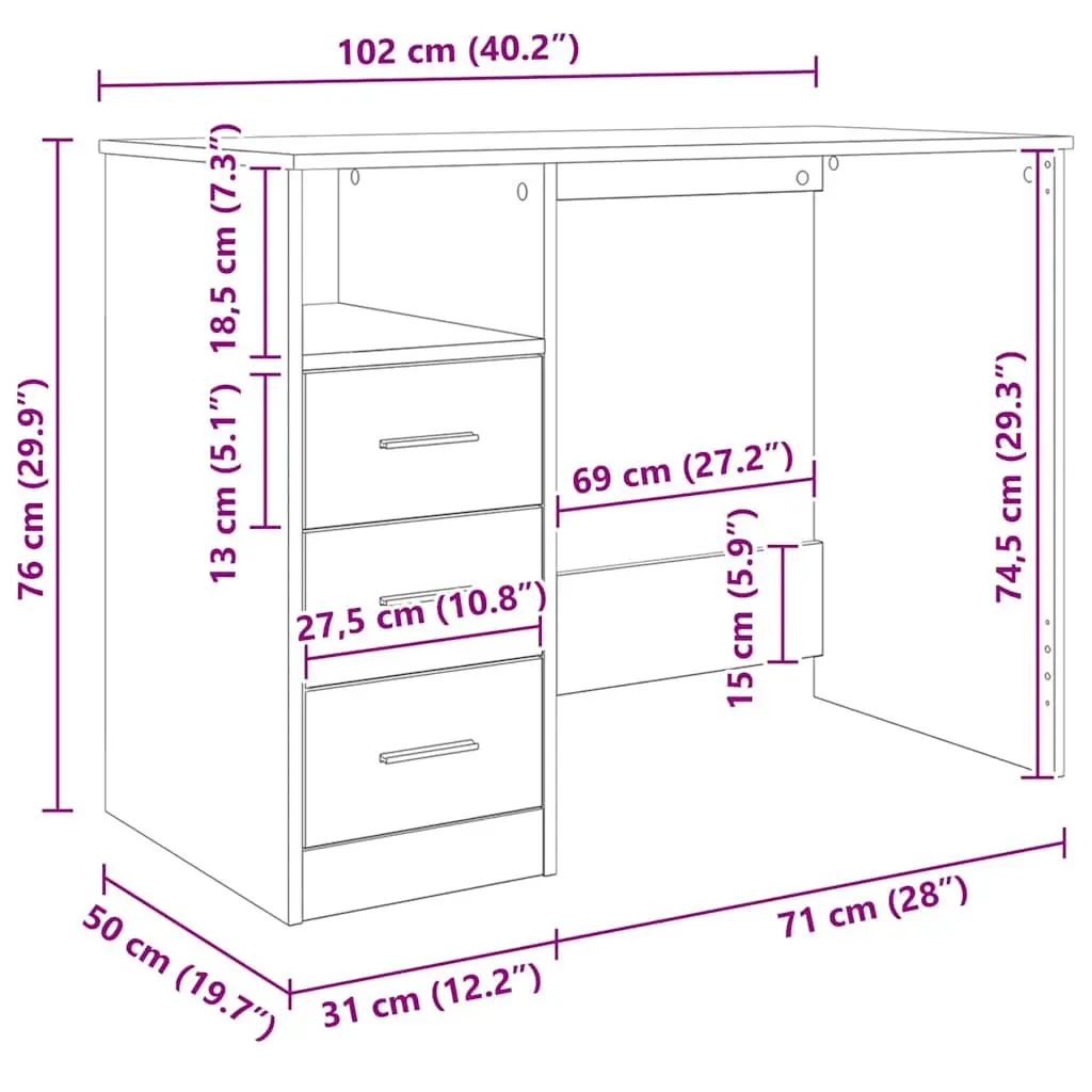 White Office Desk with 3 Drawers