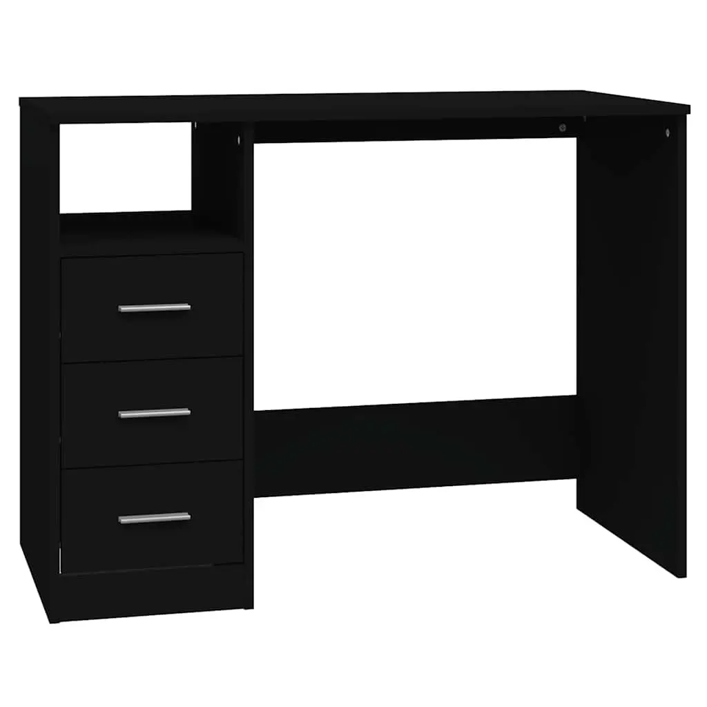 Office Desk Black 3 Drawers Open Compartment Engineered Wood Study