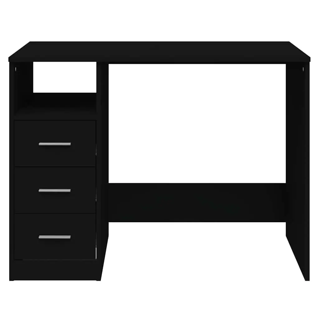 Office Desk Black 3 Drawers Open Compartment Engineered Wood Study