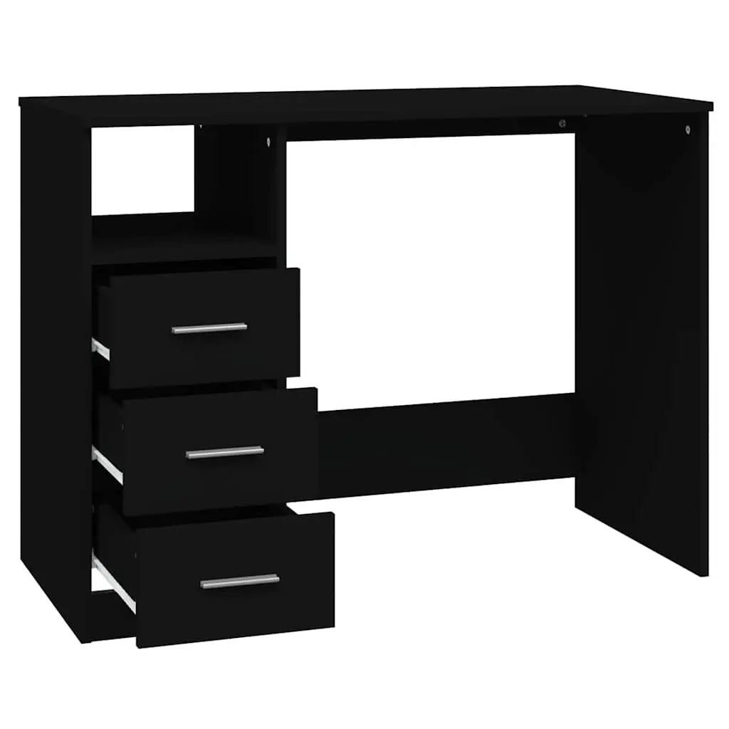 Office Desk Black 3 Drawers Open Compartment Engineered Wood Study