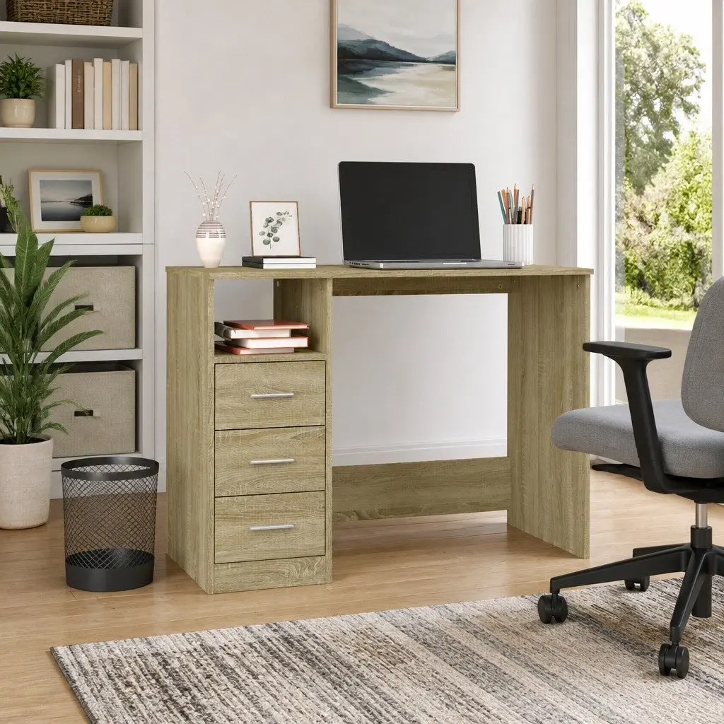 Office Desk Brown Engineered Wood 102 x 50 x 76 cm Study Computer Workstation