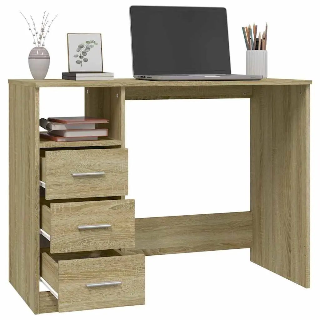 Office Desk Brown Engineered Wood 102 x 50 x 76 cm Study Computer Workstation