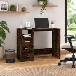Elegant Brown Engineered Wood Office Desk with Storage