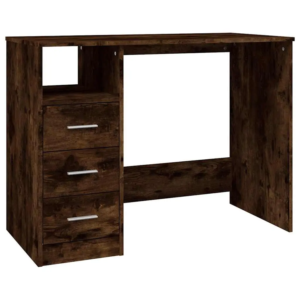 Brown Engineered Wood Office Desk with Storage
