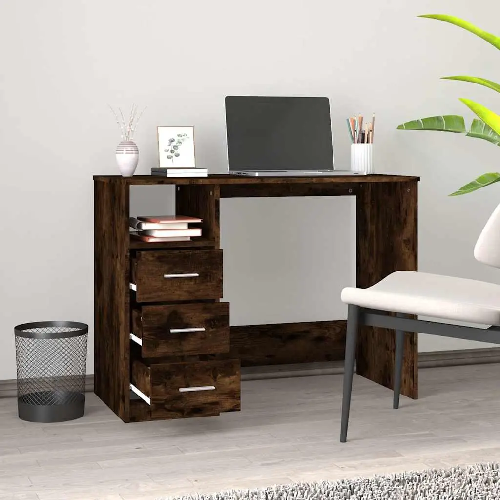Brown Engineered Wood Office Desk with Storage