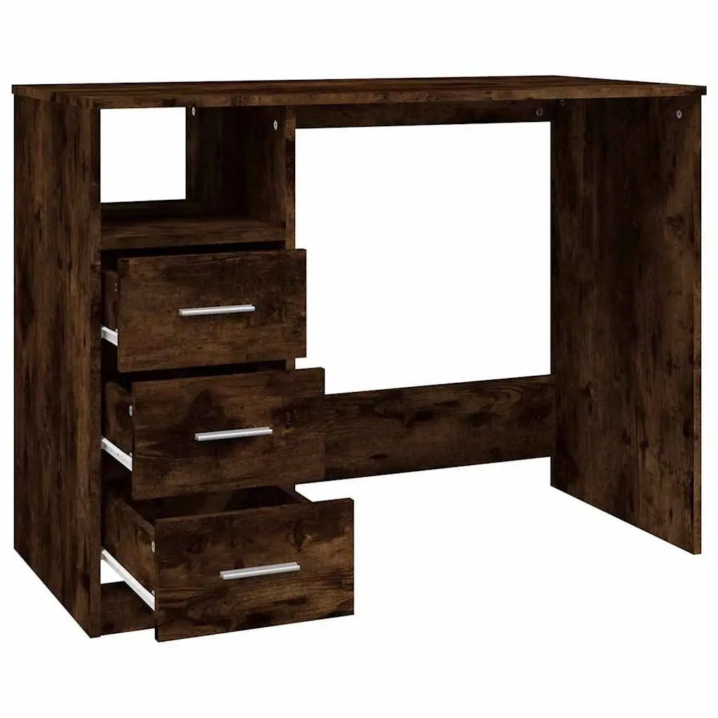 Brown Engineered Wood Office Desk with Storage
