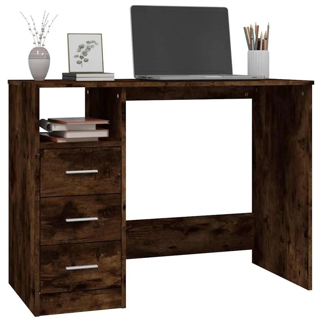 Brown Engineered Wood Office Desk with Storage