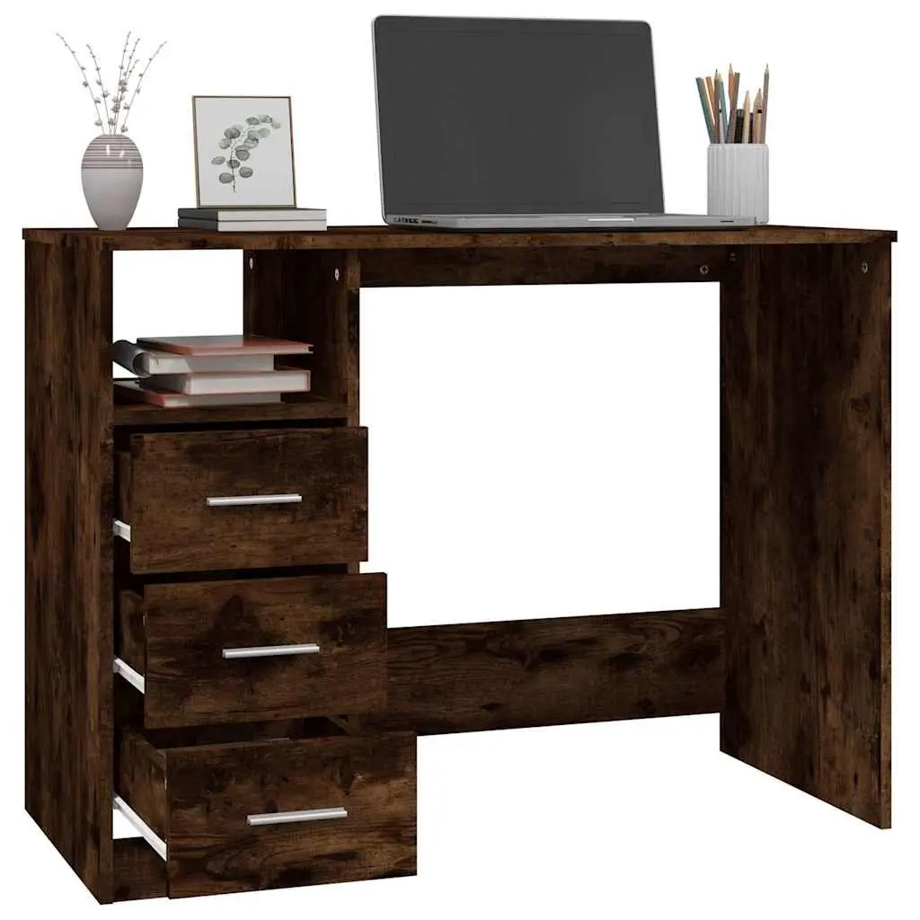 Brown Engineered Wood Office Desk with Storage