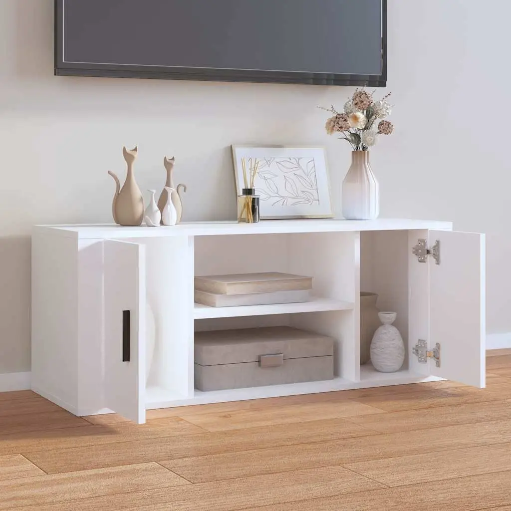 White TV Cabinet with Compartment Storage 100x35x40 cm