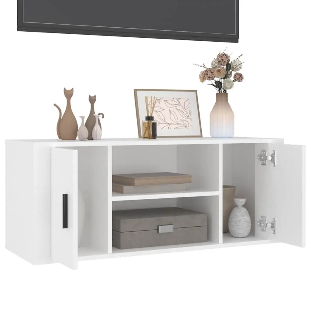 White TV Cabinet with Compartment Storage 100x35x40 cm