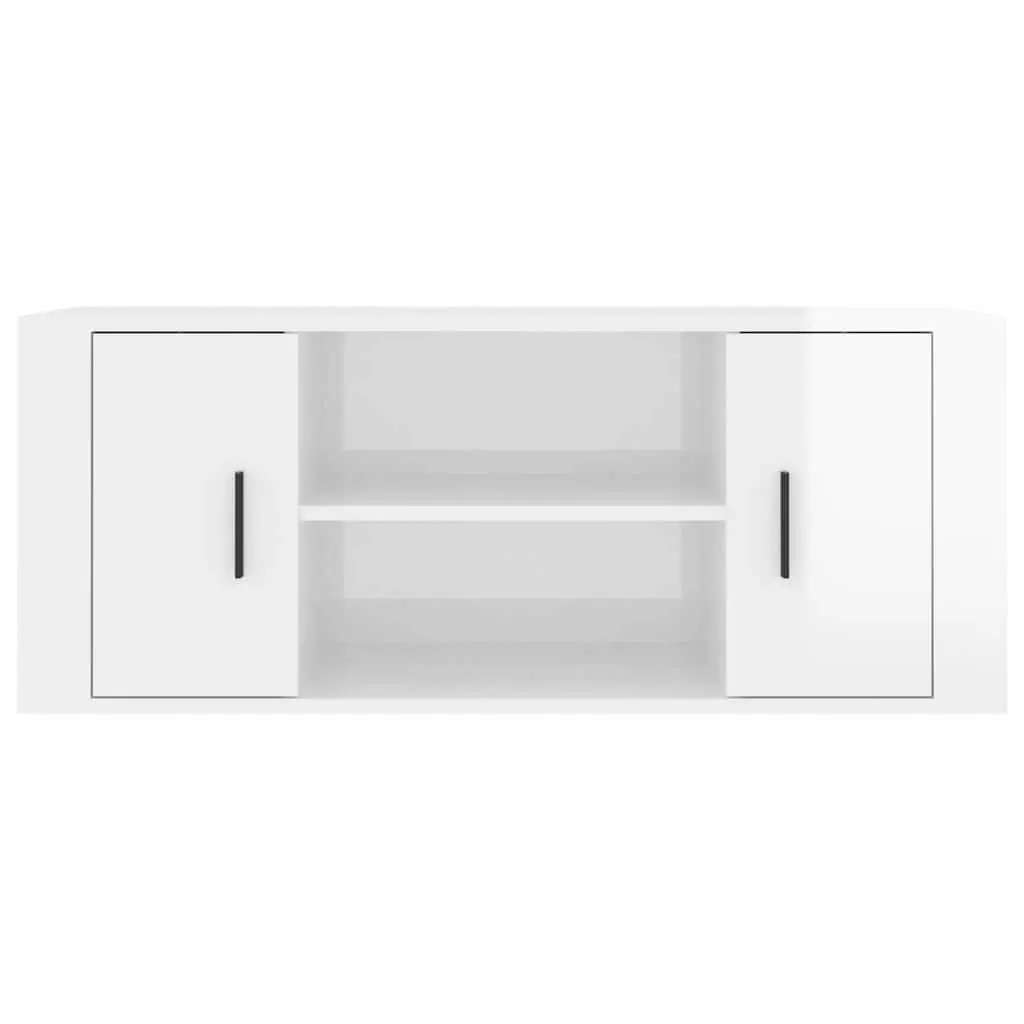 Engineered Wood TV Cabinet High Gloss White Media Unit with Storage Compartments 100x35x40cm