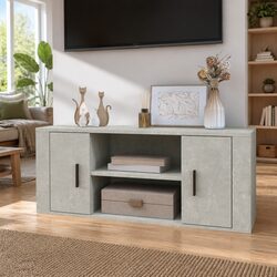 Grey Engineered Wood TV Cabinet with Storage Compartments