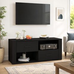 Stylish Black Engineered Wood TV Cabinet for Your Living Room